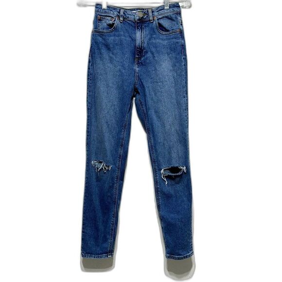 Asos Jeans Denim Medium Wash Blue Distressed Busted Out Knees Womens size 26 - Picture 1 of 8